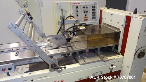 Used Ameripak Model 140S Horizontal Wrapper capable of speeds up to 100 feet per minute. Printed Film Registered Wrapper is convertible with modular fin seal assemblies for either shrink or supported...
