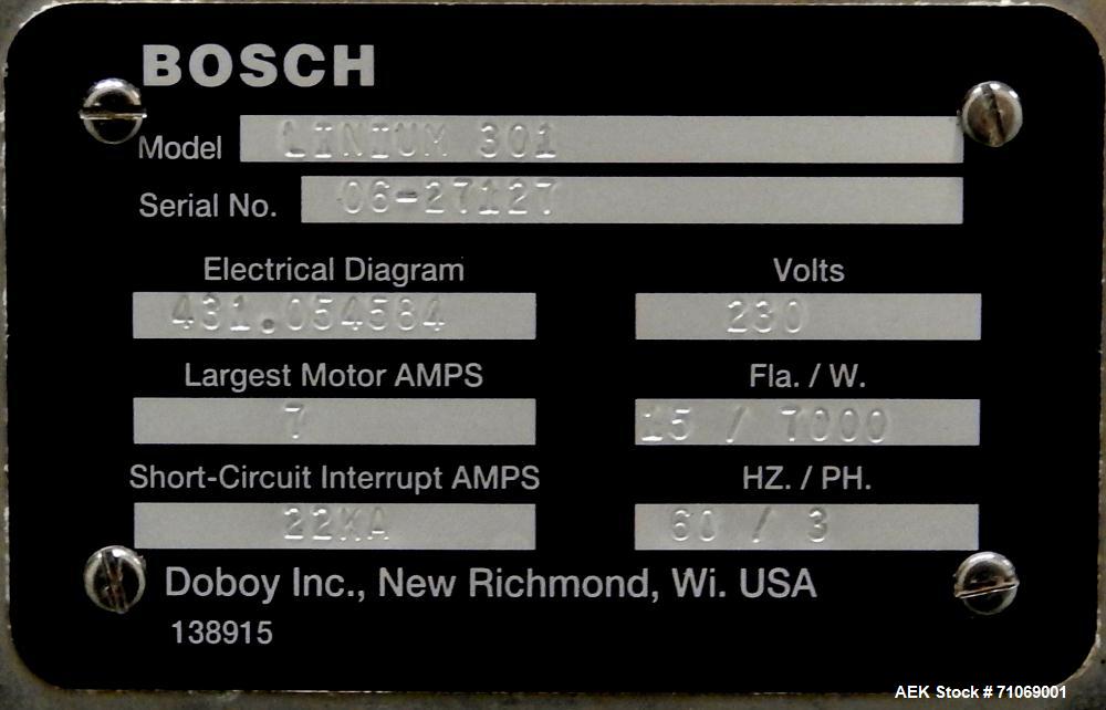Used- Bosch Doboy Model Linium 301 Horizontal Flow Wrapper.