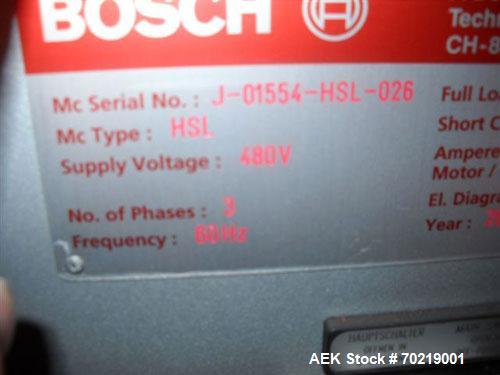 Used Bosch Sigpack HSL Hermetical Seal, Long Dwell horizontal wrapper capable of speeds up to 350 packages per minute. Package size range: (Length) 50mm to 300mm (Width) up to 120mm (Height) up to 60...