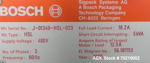 Used Bosch Sigpack HSL Hermetical Seal, Long Dwell horizontal wrapper, Capable of speeds up to 350 packages per minute. Package size range: (Length) 50mm to 300mm (Width) up to 120mm (Height) up to 6...