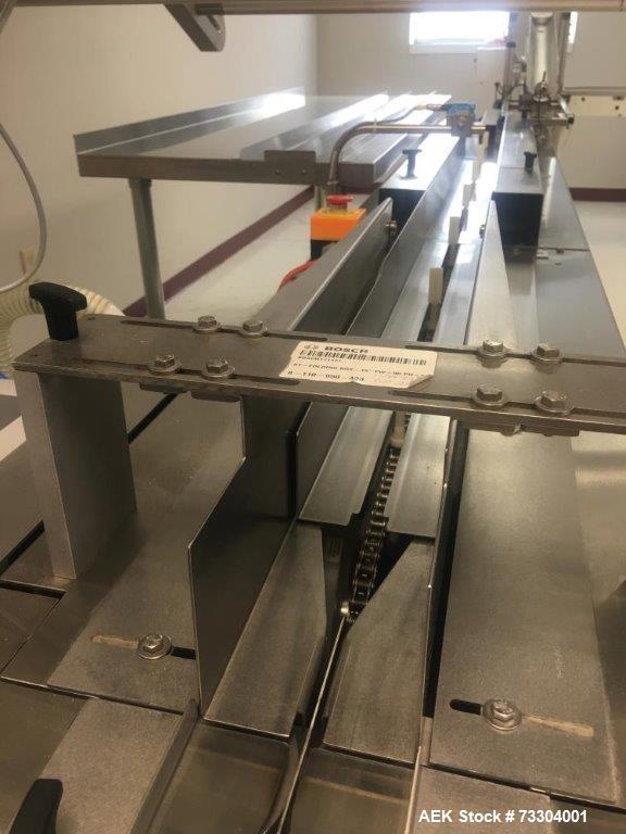 Used Bosch Horizontal Flow Wrapper, Model Pack 201. Machine is rated for speeds up to 450 packages per minute (depending on package size and changeparts). Has a size range of: 40 mm (1.5") to 565 mm ...