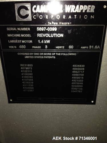 Used Cambell Revolution Horizontal Stainless Steel Washdown Wrapper. Designed for structured resistance sealed film. (Unused condition, New in 2014!) High speed unit with automatic servo belt infeed....