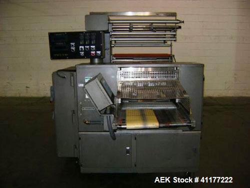 Used Doboy Horizontal Wrapper, Model J. Capable of speeds over 200 packages per minute. Has extended height seal, side belt product infeed belts, film registration, 1 up sealing head 8" wide and has ...