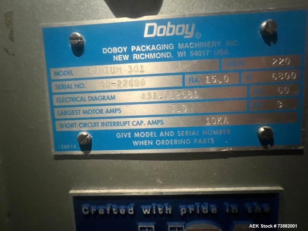 Used Doboy Linium 301 Horizontal Flow Wrapper | Up to 100 PPM | 8’ Lugged Infeed | 9” End Seal | Stainless Contact Parts