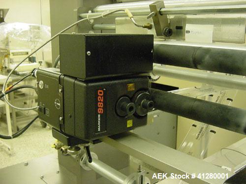 Used Doboy Mustang IV Horizontal Wrapper capable of speeds up to 150 cpm. 2 up unit with Markem 9820 hot stamp coder. Package size range up to 6-1/2" wide x 2" high. Has 7-1/2" wide crimp seal jaws. ...