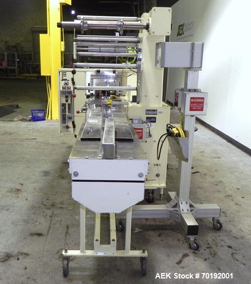 Used Doboy Mustang IV Horizontal Wrapper. Machine is capable of speeds up to 90 cpm. The Doboy is a 1 up unit with film registration and an Argus bar code scanner. Package size range: length up to 15...