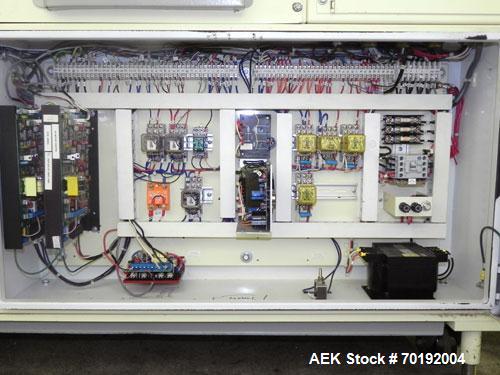 Used Doboy Mustang IV Horizontal Wrapper. Machine is capable of speeds up to 150 cpm. 1 up unit with film registration andArgus bar code scanner. Package size range: length up to 15", height up to 2-...