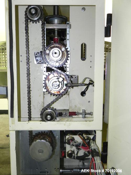 Used Doboy Mustang IV Horizontal Wrapper. Machine is capable of speeds up to 150 cpm. 1 up unit with film registration andArgus bar code scanner. Package size range: length up to 15", height up to 2-...