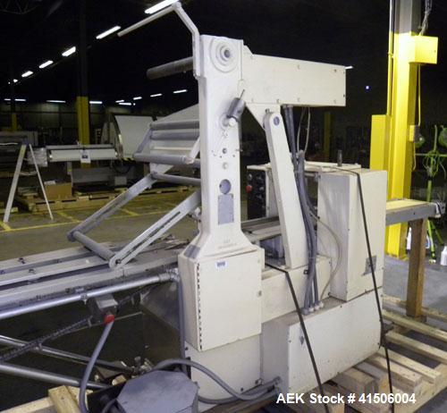 Used Doboy Mustang Horizontal Wrapper. Capable of speeds up to 90 packages per minute. Has a package size range of 1/2" to 7" width x 3" to 15" length, and a maximum height up to 2-3/4". Has an 8" wi...