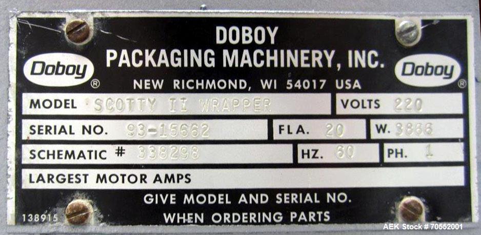 Used- Doboy Model Scotty II Horizontal Flow Wrapper