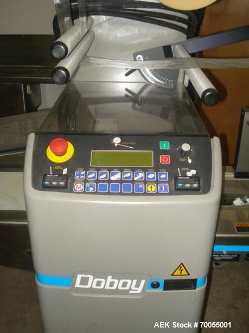 Used Doboy (Bosch) Horizontal Flow Wrapper, Model Stratus. Machine is capable of 20 to 75 packages per minute. Has two up crimping head. Has a package size range:4" - 18" length, a 1/2" - 8 1/4" widt...