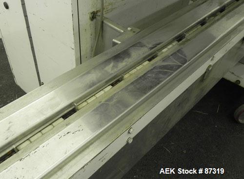 Used FMC Model WM20 SynchroFlo Horizontal Wrapper. Speeds up uo 300 packages per minute. 2 up cutting head, 1 1/2" wide x 7" long. Approximate 142" long lug chain infeed with carrier chain currently ...