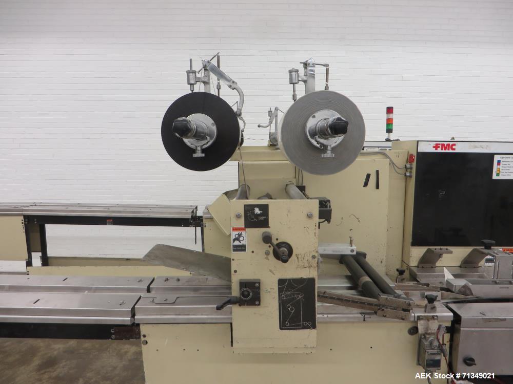 Used FMC Model WSD-20 Automatic Stainless Steel Servo Flo Horizontal Wrapper. Capable of speeds to 150 packages per minute  depending on materials and application. Package size: up to 18" in Length; ...