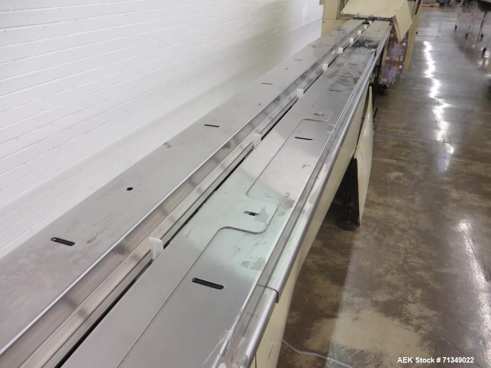 Used FMC Model WSD-20 Automatic stainless steel Servo Flo horizontal wrapper capable of speeds to 150 packages per minute  depending on materials and application. Package size: up to 18" in Length; u...