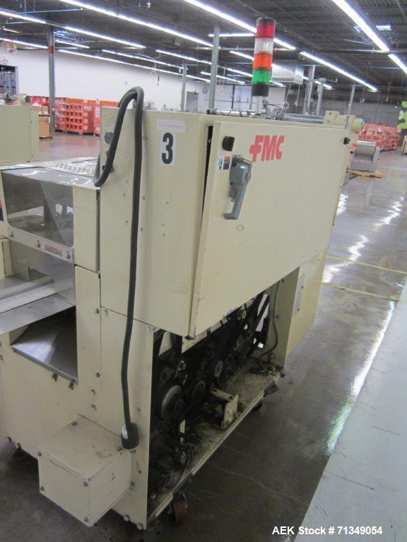 Used FMC Model WSD-20 Automatic Stainless Steel Servo Flo Horizontal Wrapper. PARTS MACHINE ONLY, MISSING INFEED.