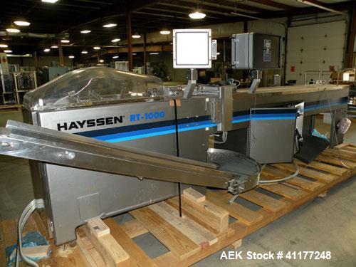 Used Hayssen Gas Fush Horizontal Wrapper, Model RT-1000 R. Capable of speeds up to 160 packages per minute. Inverted seal with Accutrac film feed system. Package size range: length 4.25" to 14", widt...