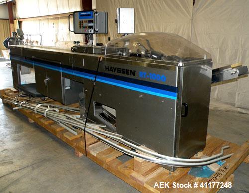 Used Hayssen Gas Fush Horizontal Wrapper, Model RT-1000 R. Capable of speeds up to 160 packages per minute. Inverted seal with Accutrac film feed system. Package size range: length 4.25" to 14", widt...