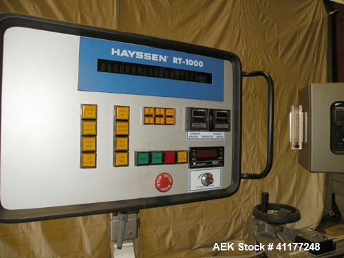 Used Hayssen Gas Fush Horizontal Wrapper, Model RT-1000 R. Capable of speeds up to 160 packages per minute. Inverted seal with Accutrac film feed system. Package size range: length 4.25" to 14", widt...