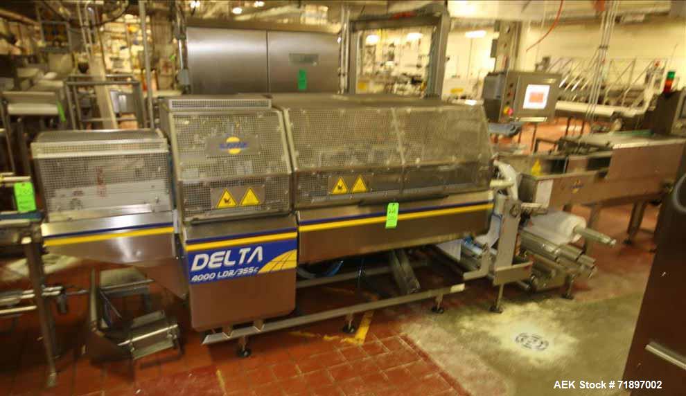 Used-Ilapak Delta 4000 LDR-3SSC Horizontal Flow Wrapper with long dwell and zipper attachment. Has automatic smart belt feed...