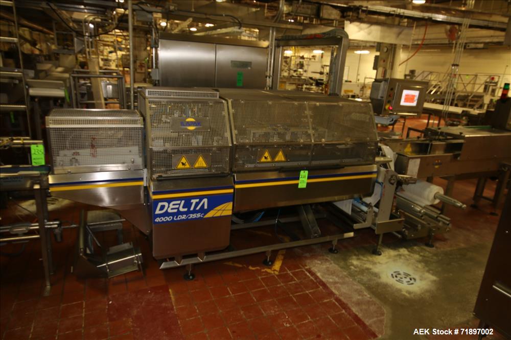 Used-Ilapak Delta 4000 LDR-3SSC Horizontal Flow Wrapper with long dwell and zipper attachment. Has automatic smart belt feed...