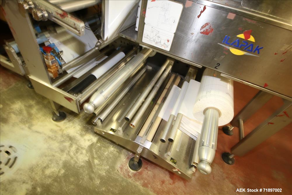 Used Ilapak Delta 4000 LDR-3SSC Horizontal Flow Wrapper with long dwell and zipper attachment. Has automatic smart belt feeder and last doing frozen waffles. Walking beam long dwell head with gusset ...