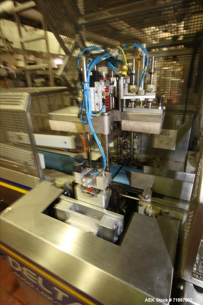 Used Ilapak Delta 4000 LDR-3SSC Horizontal Flow Wrapper with long dwell and zipper attachment. Has automatic smart belt feeder and last doing frozen waffles. Walking beam long dwell head with gusset ...