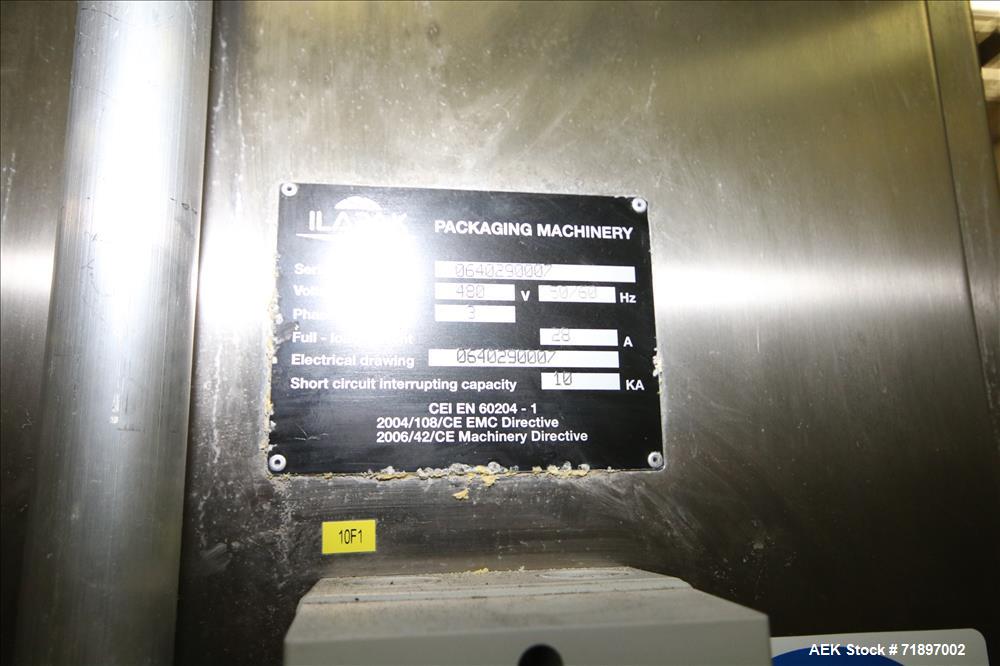 Used Ilapak Delta 4000 LDR-3SSC Horizontal Flow Wrapper with long dwell and zipper attachment. Has automatic smart belt feeder and last doing frozen waffles. Walking beam long dwell head with gusset ...