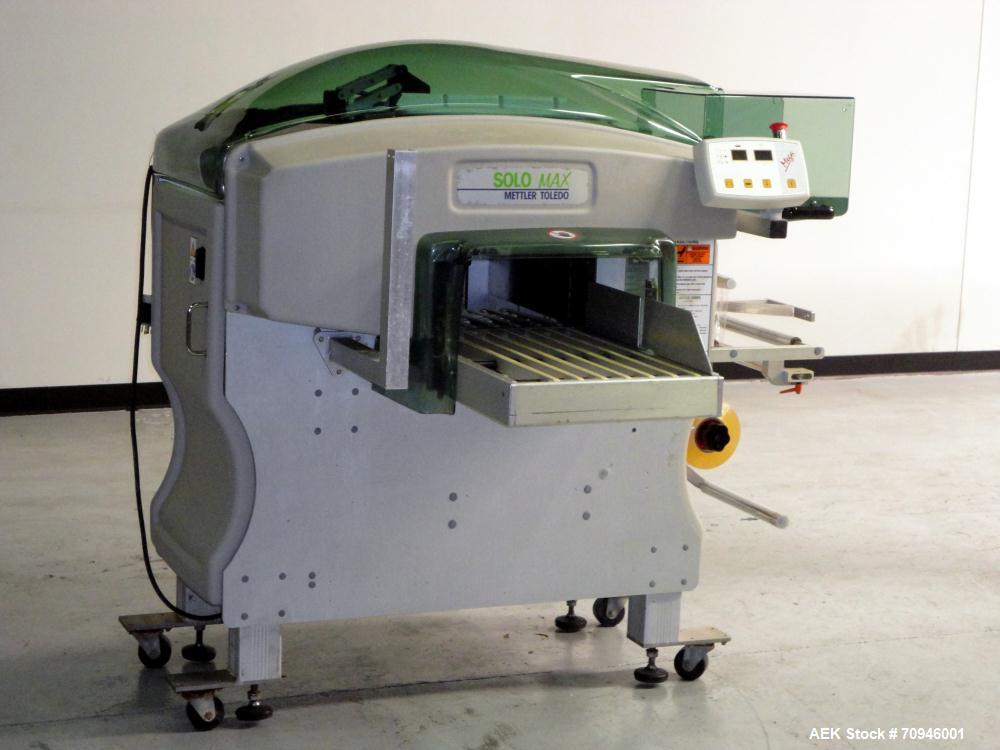 Used Exact Equipment Solo Max Automatic Stretch Wrapping Machine. Capable of speeds up to 30 ppm. Tray size from 7.1"L to 15.8"L, 5.1"W to 10.3"W, and 0.8" H to 5.5"H (Minimum to Maximum). Temperatur...