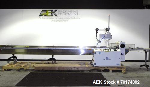 Used PFM Model Hurricane Horizontal Wrapper capable of speeds up to 100 packages per minute (150 with two up head). Has a package size range: length 15mm to 350mm, width 5mm to 320mm, height up to 10...