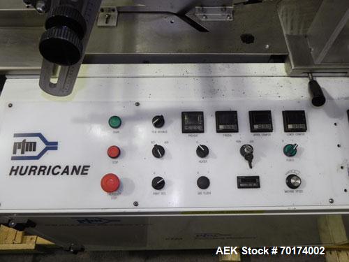 Used PFM Model Hurricane Horizontal Wrapper capable of speeds up to 100 packages per minute (150 with two up head). Has a package size range: length 15mm to 350mm, width 5mm to 320mm, height up to 10...