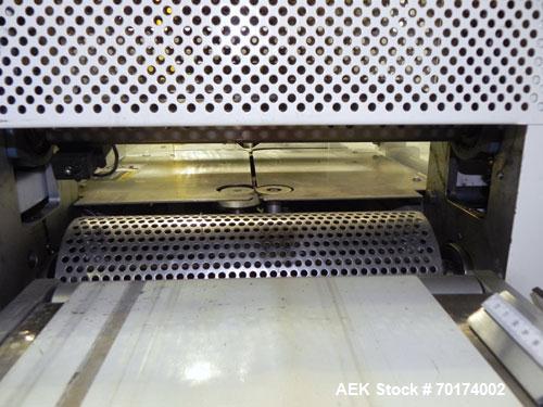 Used PFM Model Hurricane Horizontal Wrapper capable of speeds up to 100 packages per minute (150 with two up head). Has a package size range: length 15mm to 350mm, width 5mm to 320mm, height up to 10...