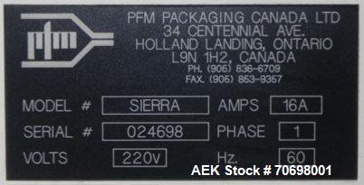 Used PFM Model Sierra Horizontal Flow Wrapper