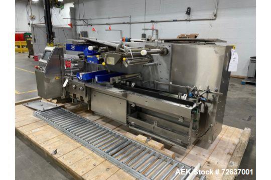Used SIG Horizontal Flow Wrapper, Model HBM. Wrapper is rated for speeds from 50 to 350 packages per minute. Has a 7.5" serrated blade seal jaw for a package size range of 2" to 20" in length, up to ...