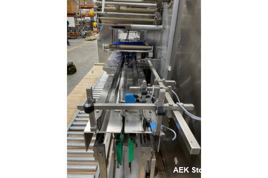 Used SIG Horizontal Flow Wrapper, Model HBM. Wrapper is rated for speeds from 50 to 350 packages per minute. Has a 7.5" serrated blade seal jaw for a package size range of 2" to 20" in length, up to ...