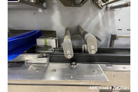 Used SIG Horizontal Flow Wrapper, Model HBM. Wrapper is rated for speeds from 50 to 350 packages per minute. Has a 7.5" serrated blade seal jaw for a package size range of 2" to 20" in length, up to ...