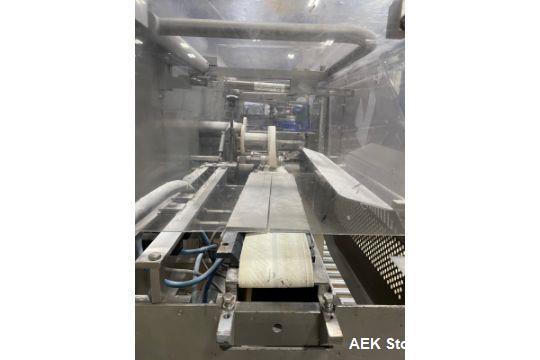 Used SIG Horizontal Flow Wrapper, Model HBM. Wrapper is rated for speeds from 50 to 350 packages per minute. Has a 7.5" serrated blade seal jaw for a package size range of 2" to 20" in length, up to ...