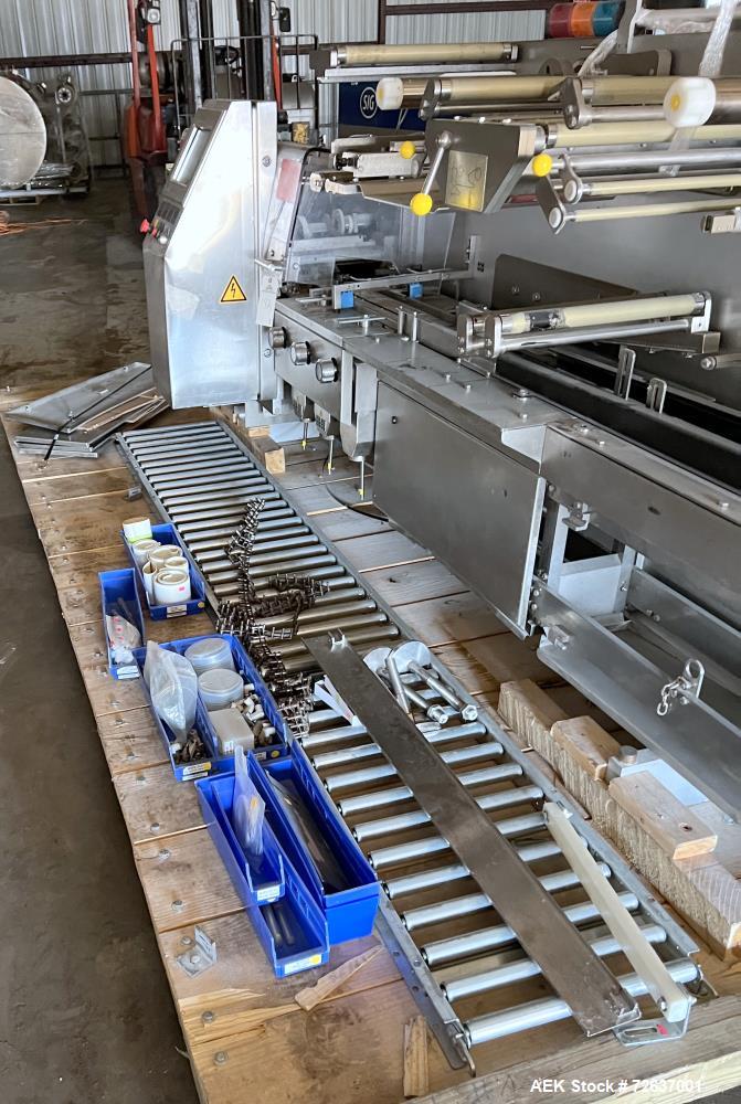 Used SIG Horizontal Flow Wrapper, Model HBM. Wrapper is rated for speeds from 50 to 350 packages per minute. Has a 7.5" serrated blade seal jaw for a package size range of 2" to 20" in length, up to ...