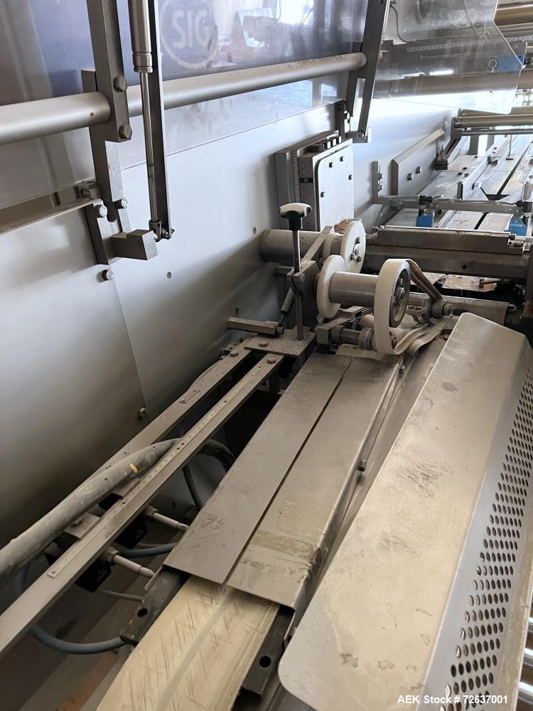 Used SIG Horizontal Flow Wrapper, Model HBM. Wrapper is rated for speeds from 50 to 350 packages per minute. Has a 7.5" serrated blade seal jaw for a package size range of 2" to 20" in length, up to ...
