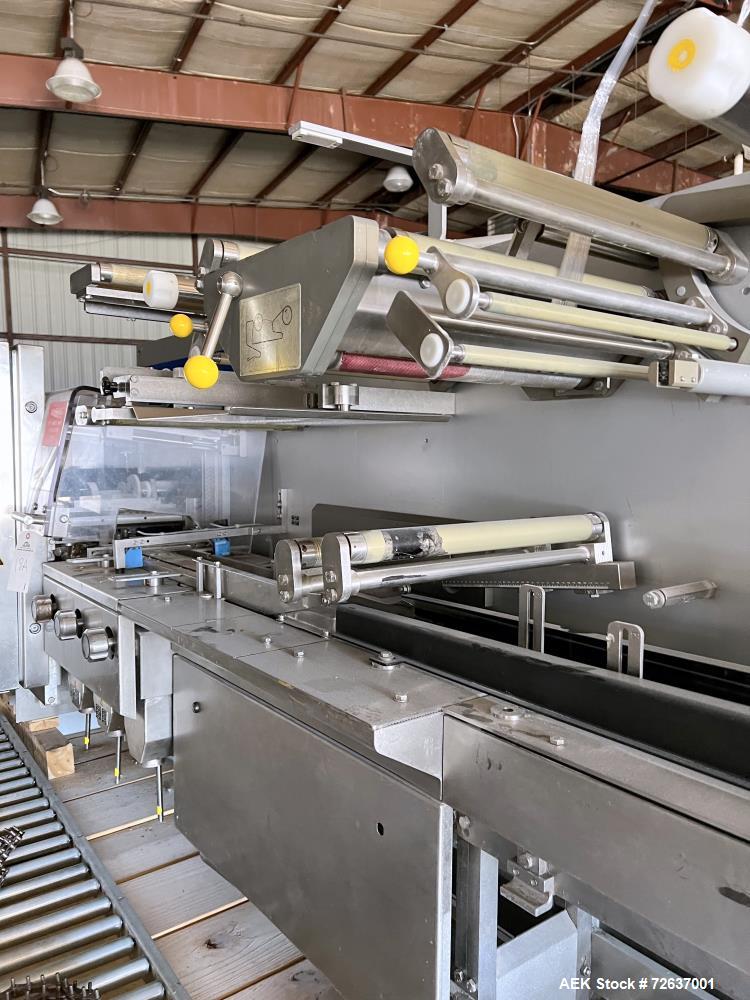 Used SIG Horizontal Flow Wrapper, Model HBM. Wrapper is rated for speeds from 50 to 350 packages per minute. Has a 7.5" serrated blade seal jaw for a package size range of 2" to 20" in length, up to ...