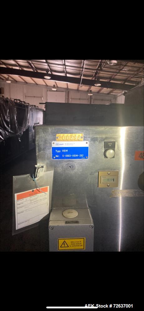 Used SIG Horizontal Flow Wrapper, Model HBM. Wrapper is rated for speeds from 50 to 350 packages per minute. Has a 7.5" serrated blade seal jaw for a package size range of 2" to 20" in length, up to ...
