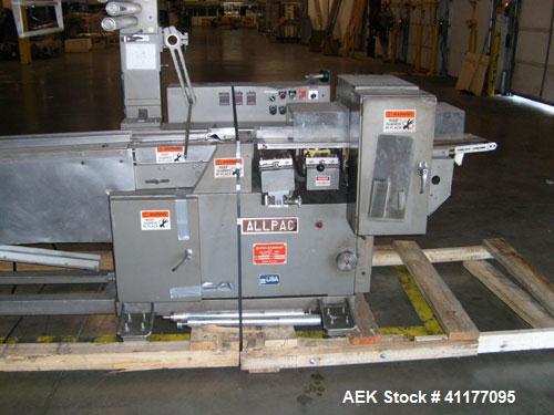 Used Allpac "Super Sanwrap" Wrapper. Model SSW is a fully automatic horizontal wrapper capable of speeds up to 120 PPM.  Has a 15' long stainless steel infeed. Ideal for sandwiches. Has belt discharg...