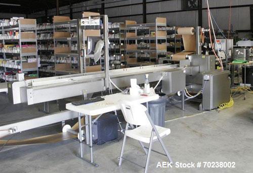 Used System Packaging 9000-18 Cold Seal Packaging Machine with an infeed barcode scanner, quick change pneumatic spindles, top and bottom perforators for easy package opening, Weber 5200 print and ap...