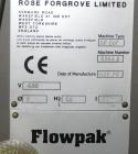 Used Rose Forgrove Integra Model RF602 Long Dwell Modified Atmosphere Horizontal Wrapper. Machine is capable of speeds up to 110 packages per minute. Has a package size range: (Width) 3/4