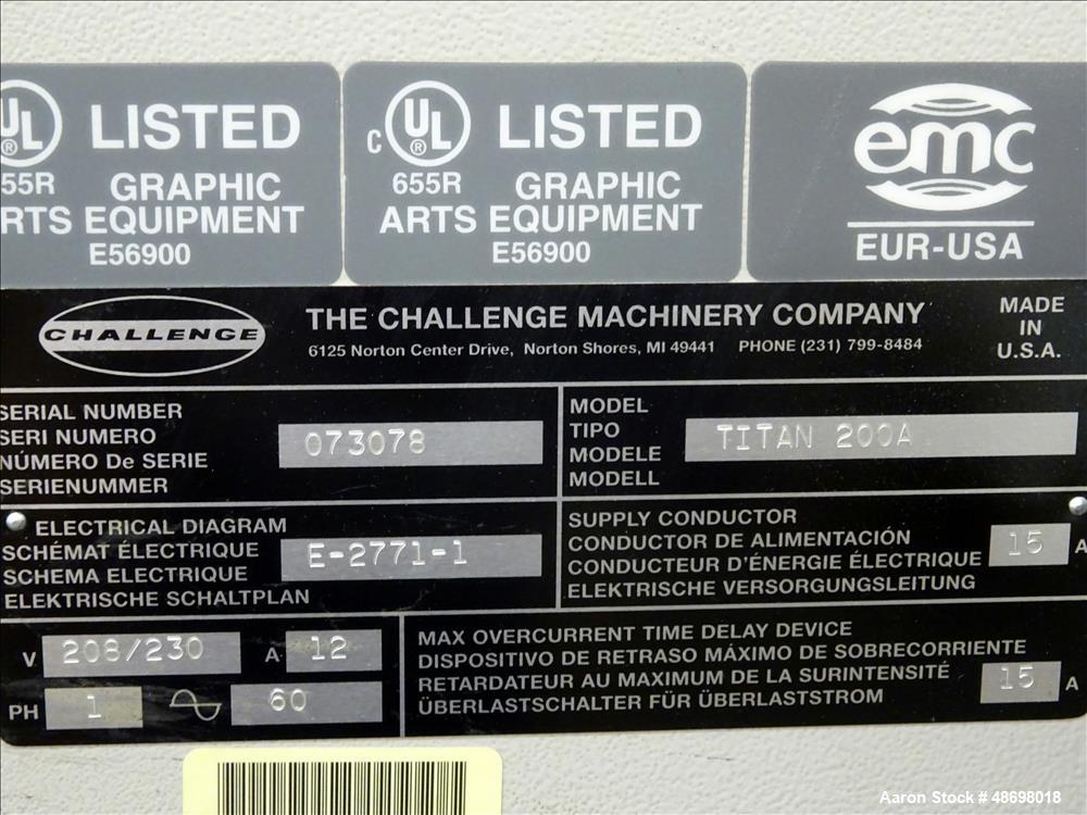 Used Challenge Machinery Titan Paper Cutter, Model 200A.