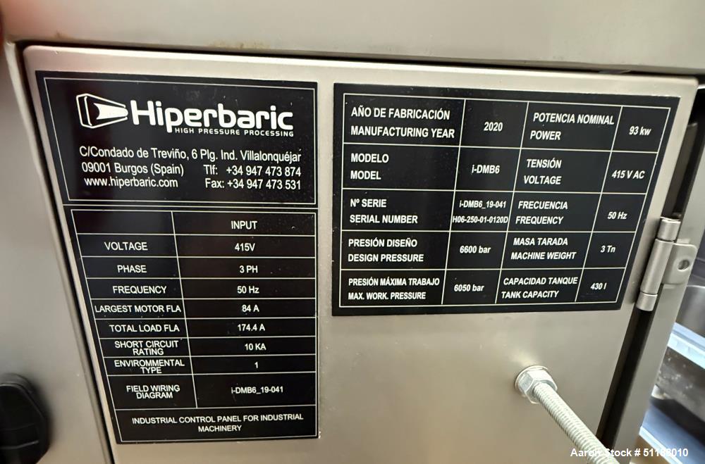 Used Hiperbaric HDBMB6 430L High Pressure Processing System | 630 MPa Industrial HPP Unit