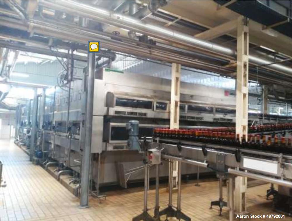 Used Landaluce Tunnel Pasteurizer, Model 2T75 C/6. Capacity up to 80,000 BPH; (2) Decks; (8) Zones; 20.8m Long x 6m Wide; Currently running glass bottles of 25cl and 33cl at 35,000 BPH; Mfg. 1987, up...