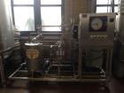 Used APV Apple Cider Pasteurizer. Plate and frame heat exchanger, on skid. Model PPAC-05, Apple cider flowrate at 40 degrees F: 5 GPM. Hot water flowrate at 185 degrees F: 10 GPM. 47,000 heating BTUs...
