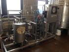 Used APV Apple Cider Pasteurizer. Plate and frame heat exchanger, on skid. Model PPAC-05, Apple cider flowrate at 40 degrees F: 5 GPM. Hot water flowrate at 185 degrees F: 10 GPM. 47,000 heating BTUs...
