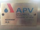 Used APV Apple Cider Pasteurizer. Plate and frame heat exchanger, on skid. Model PPAC-05, Apple cider flowrate at 40 degrees F: 5 GPM. Hot water flowrate at 185 degrees F: 10 GPM. 47,000 heating BTUs...