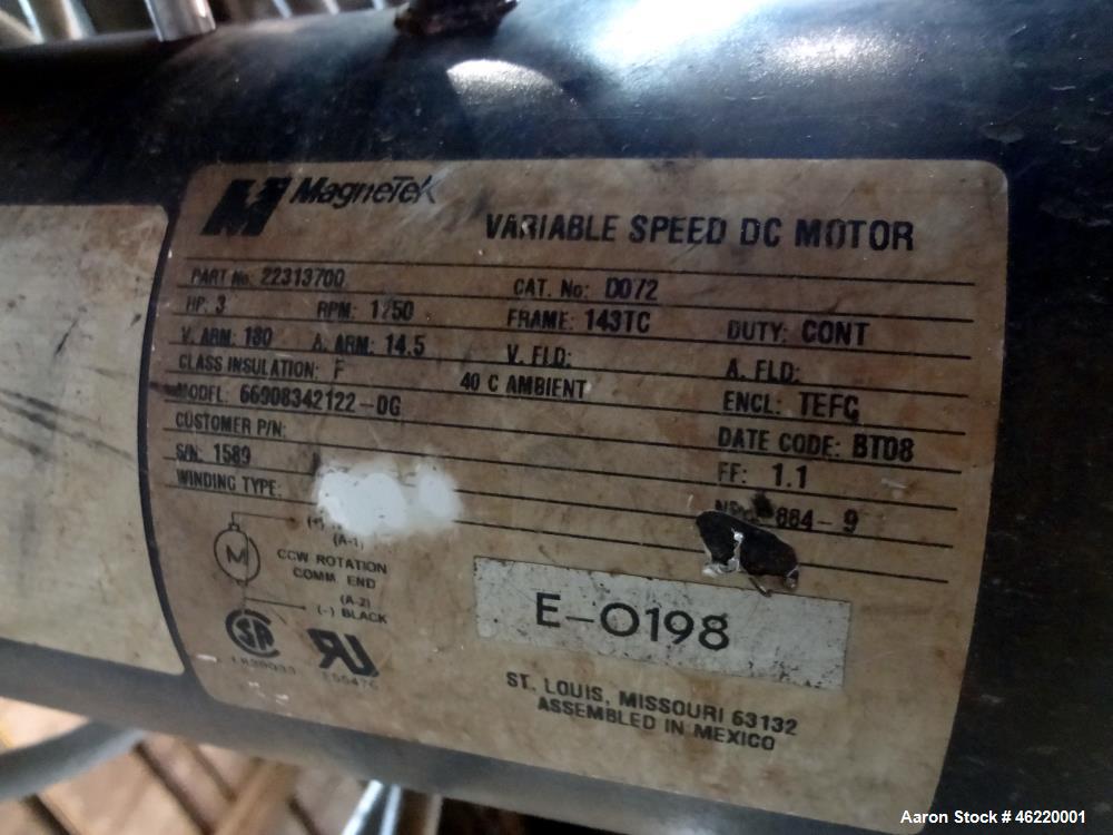 Used Cincinnati Milacron Crammer Feeder. Approximately 5" diameter 304 stainless steel vertical feed screw. Carbon steel slant cone hopper approximately 28" diameter x 34" deep. Screw driven by a 3 h...